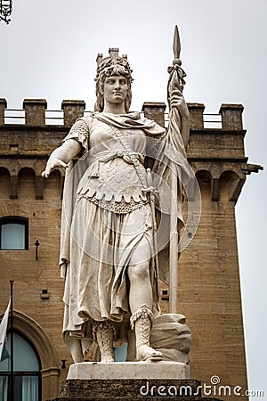 Statue of Liberty Statua della LibertÃ  on Palazzo Pubblico square in San Marino Editorial Stock Photo